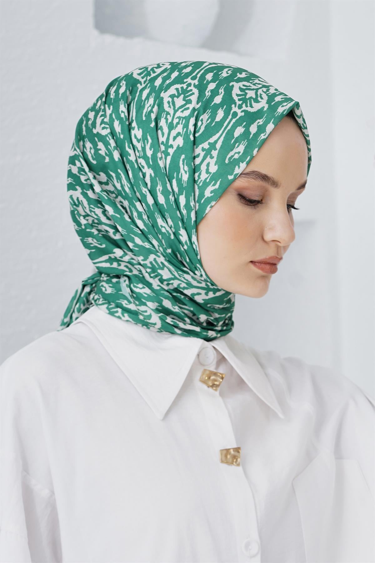 Loryan Scarf Linen Keten Karışımlı Pamuklu Çini Desenli Şal Benetton