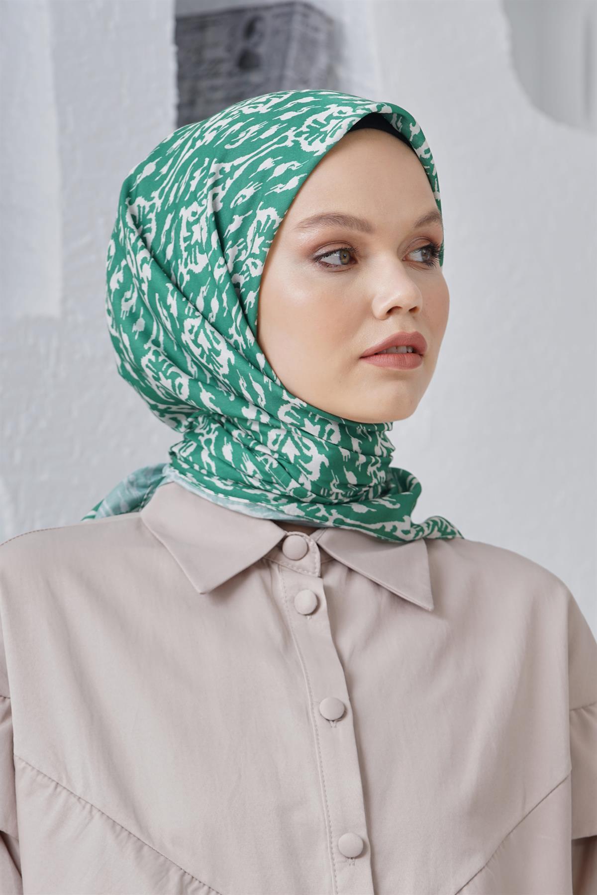 Loryan Scarf Linen Keten Karışımlı Pamuklu Çini Desenli Eşarp Benetton