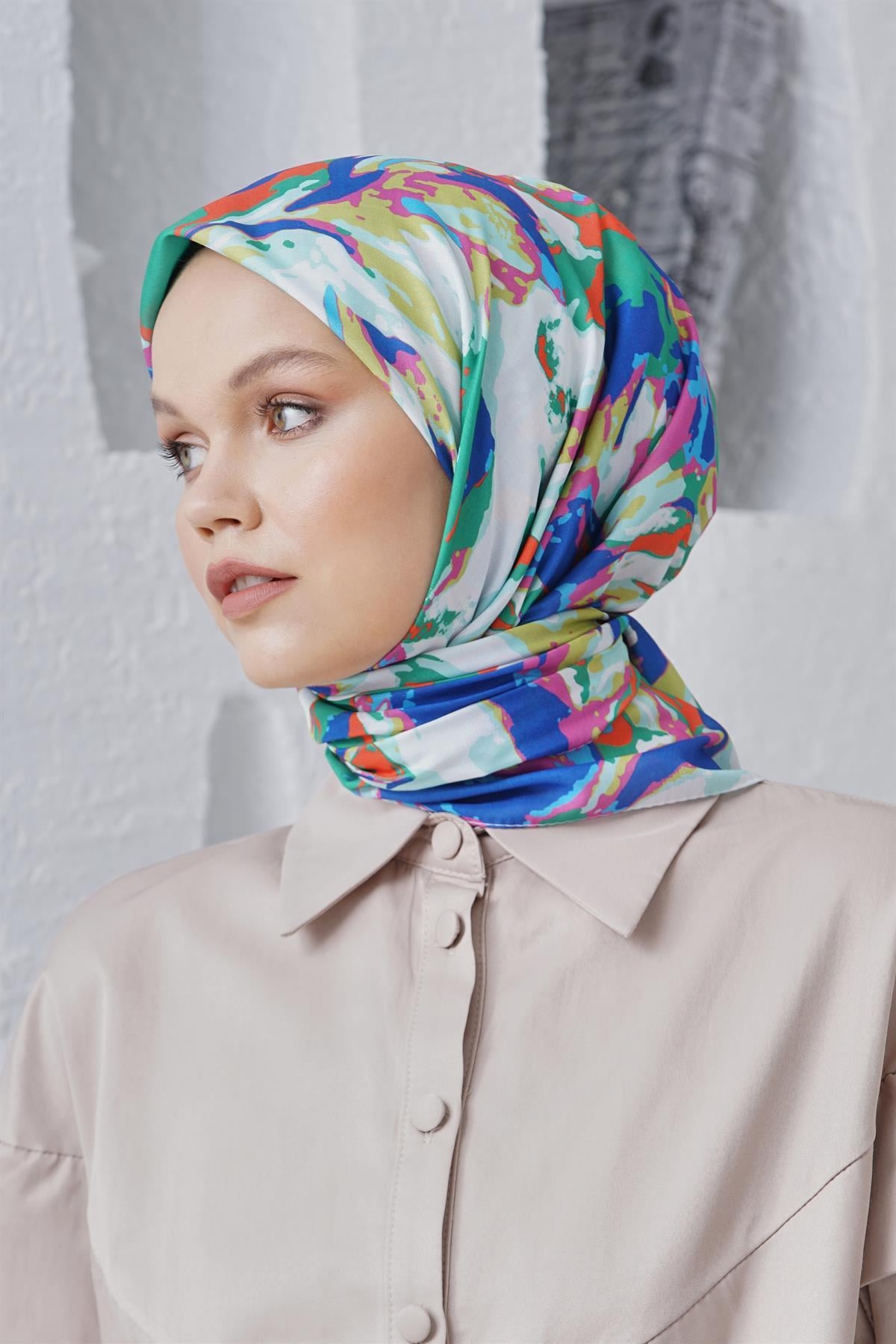 Loryan Scarf Linen Keten Karışımlı Pamuklu Zambak Desenli Eşarp Benetton