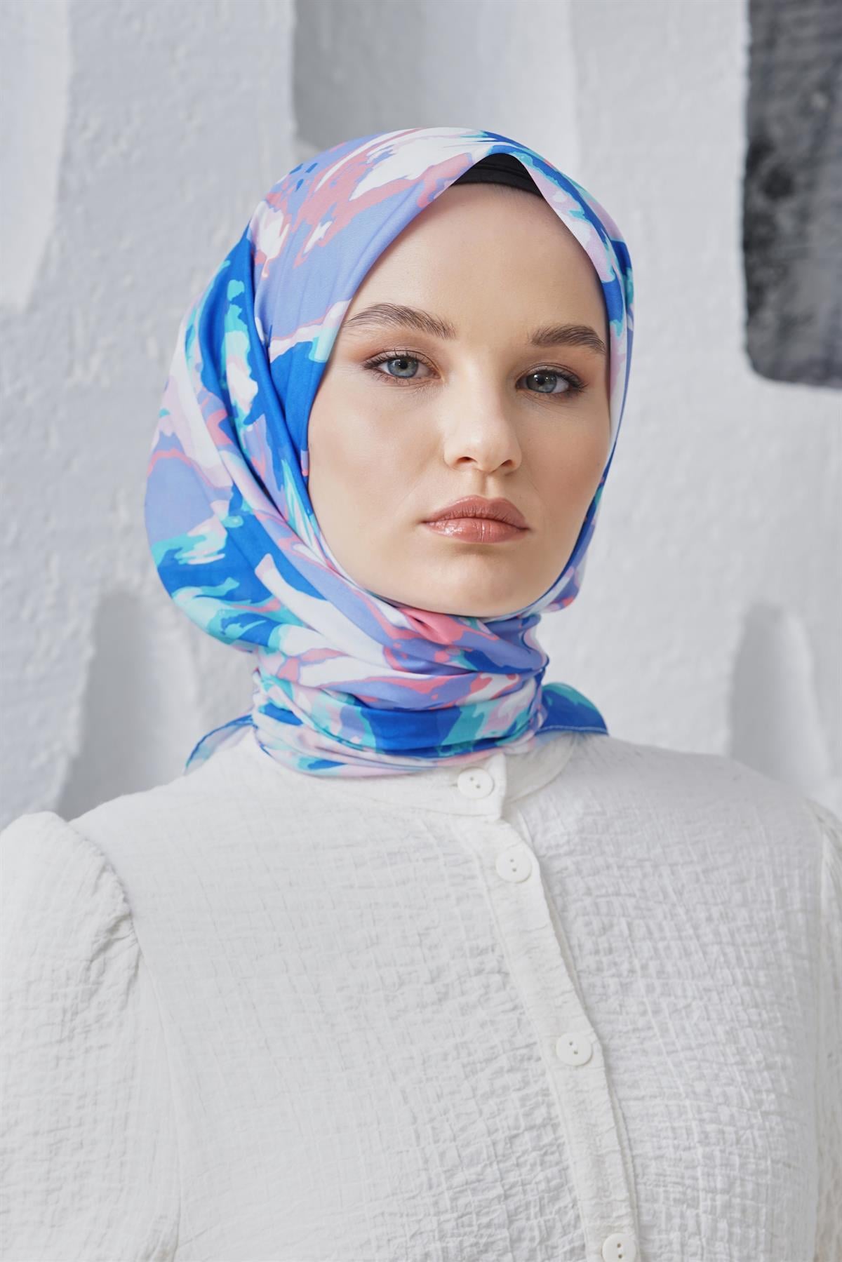 Loryan Scarf Linen Keten Karışımlı Pamuklu Zambak Desenli Eşarp Very Peri