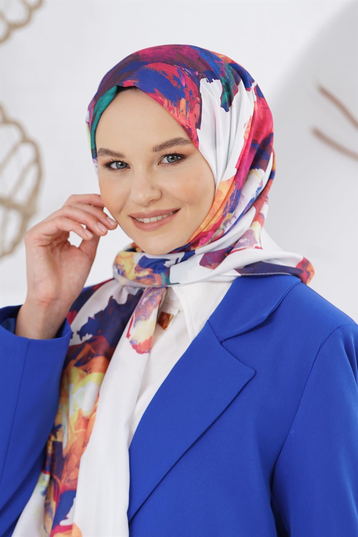 Loryan Scarf Linen Keten Karışımlı Pamuklu Peony Desenli Şal Fuşya
