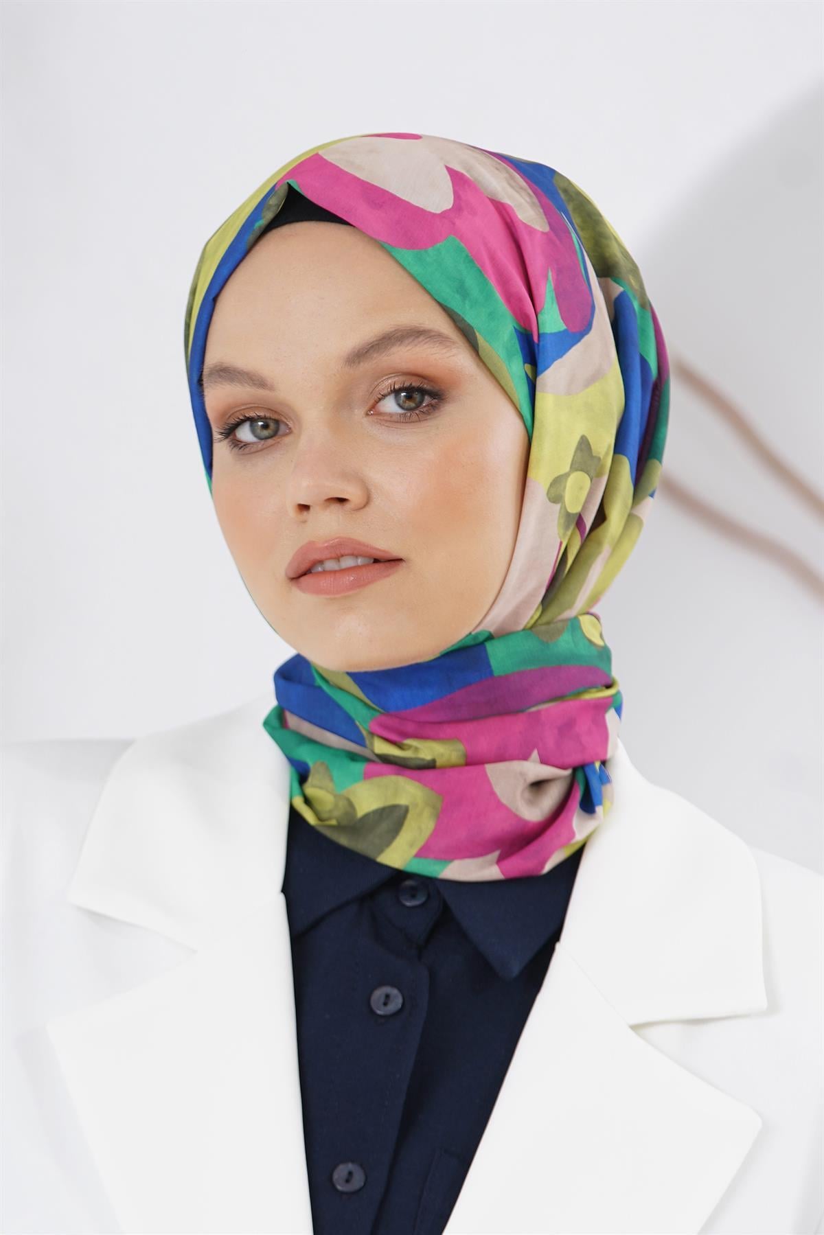 Loryan Scarf Linen Keten Karışımlı Pamuklu Sulu Boya Desenli Şal Yeşil