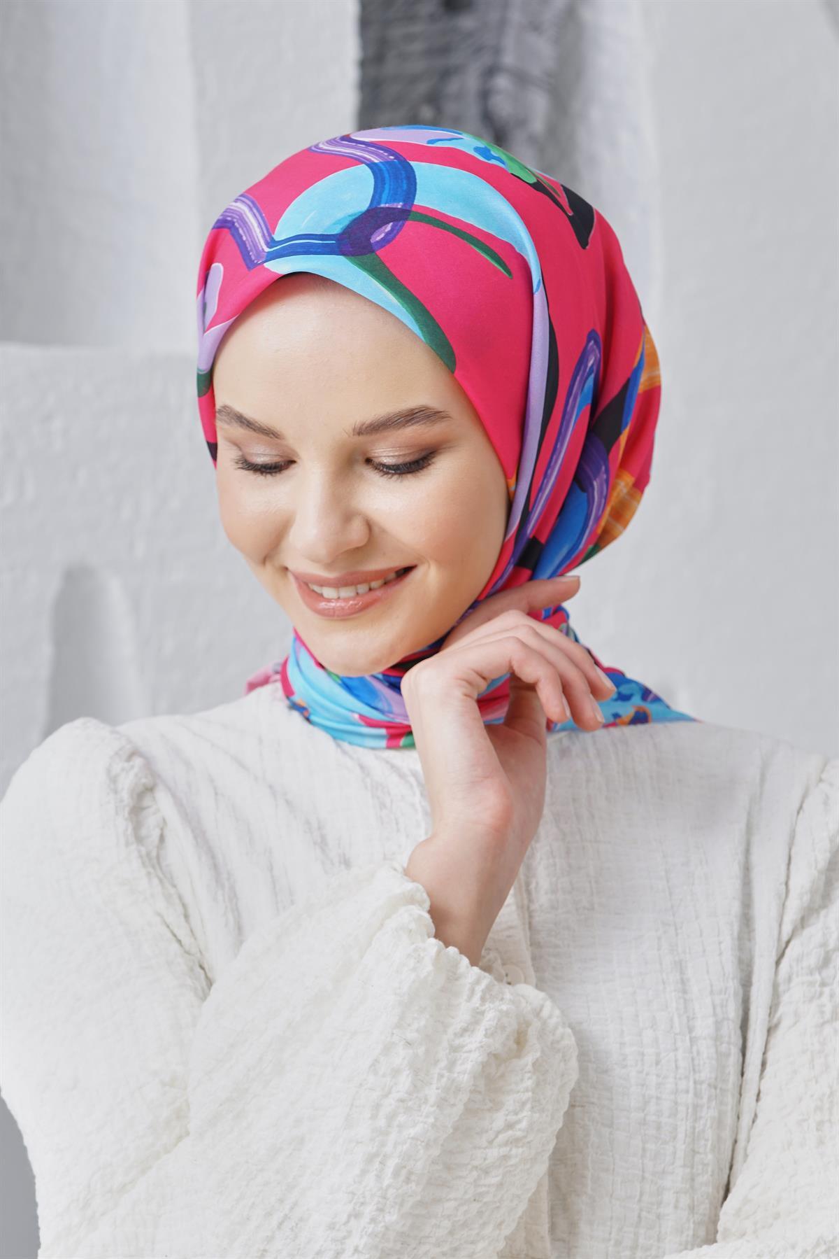 Loryan Scarf Linen Keten Karışımlı Pamuklu Confetti Desenli Eşarp Fuşya