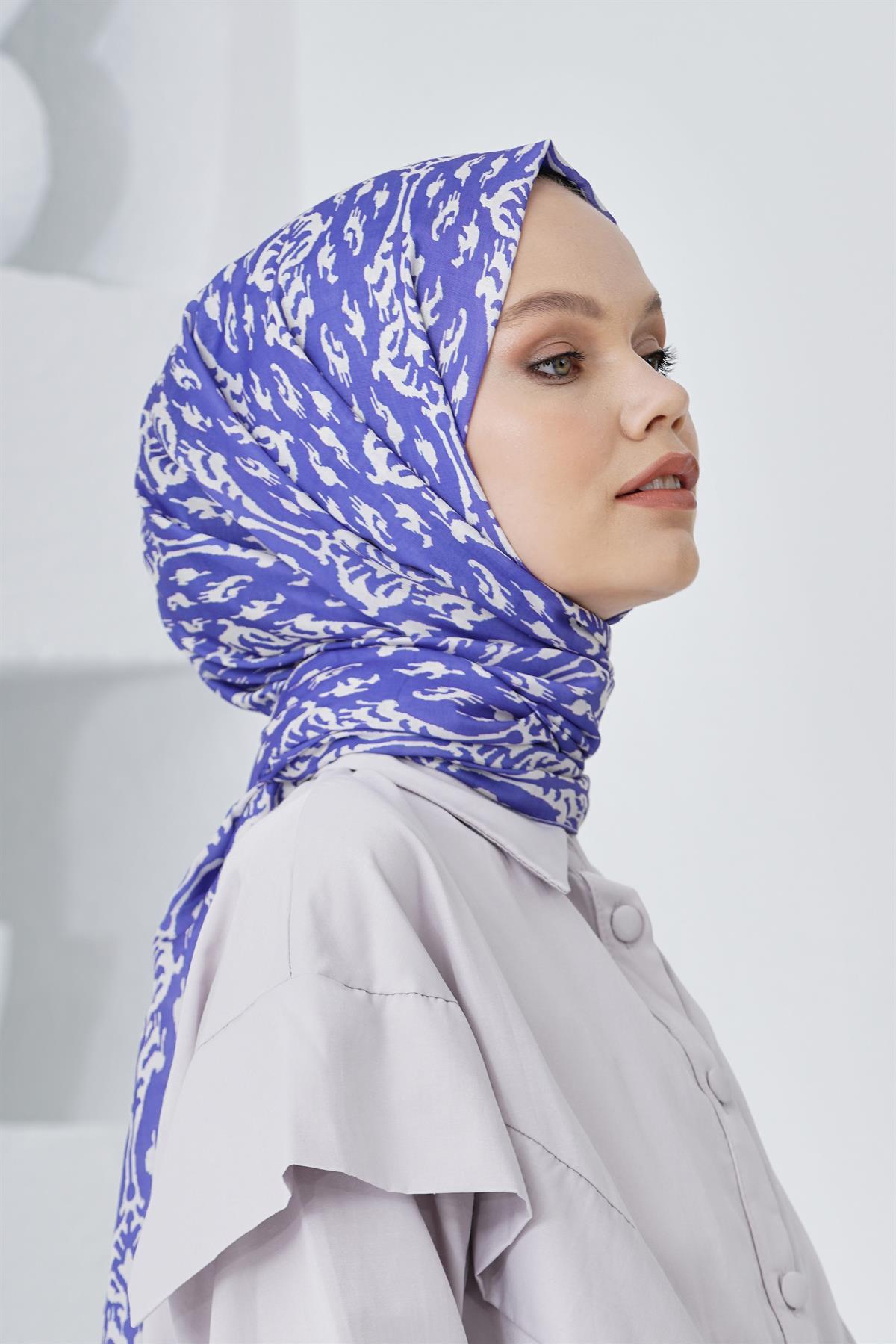 Loryan Scarf Linen Keten Karışımlı Pamuklu Çini Desenli Şal Very Peri
