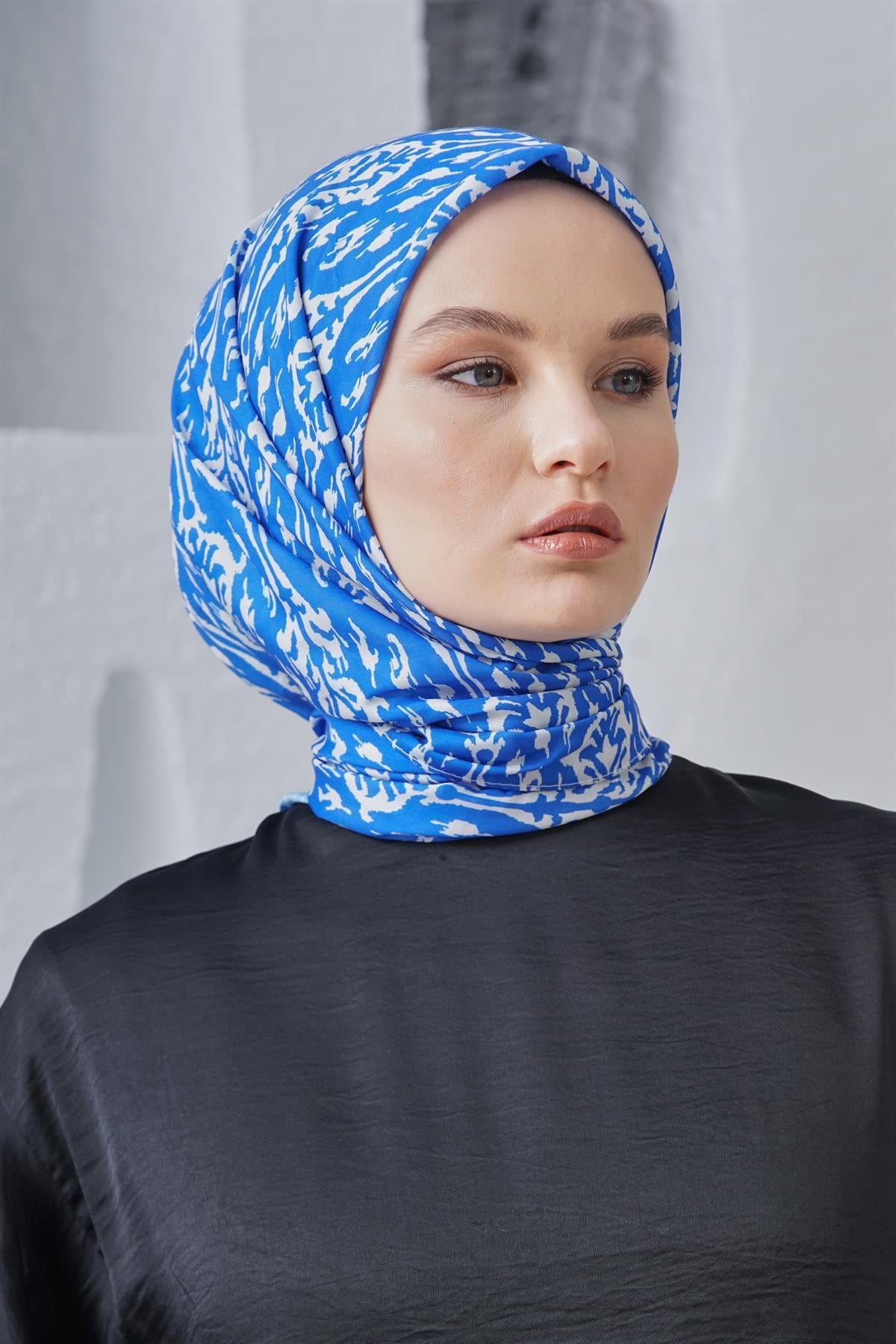 Loryan Scarf Linen Keten Karışımlı Pamuklu Çini Desenli Eşarp Saks