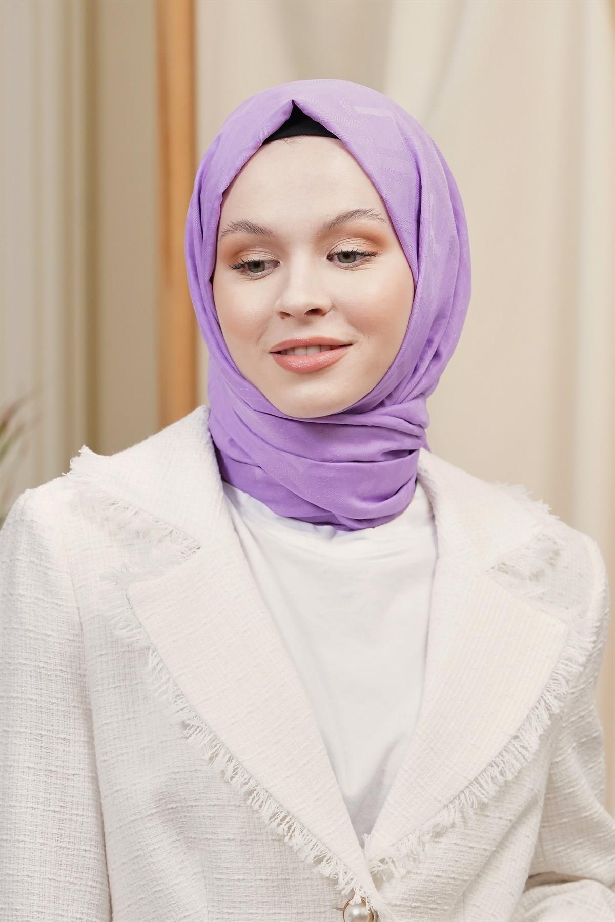Loryan Scarf Logo Desen, Jakarlı Pamuklu Şal Lila