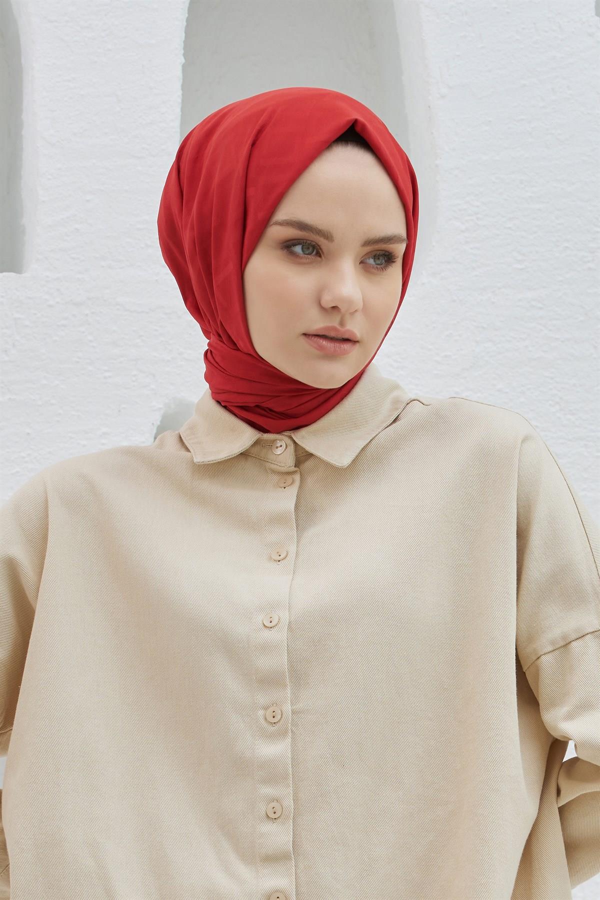 Loryan Scarf Logo Desen, Jakarlı Pamuklu Şal Kırmızı