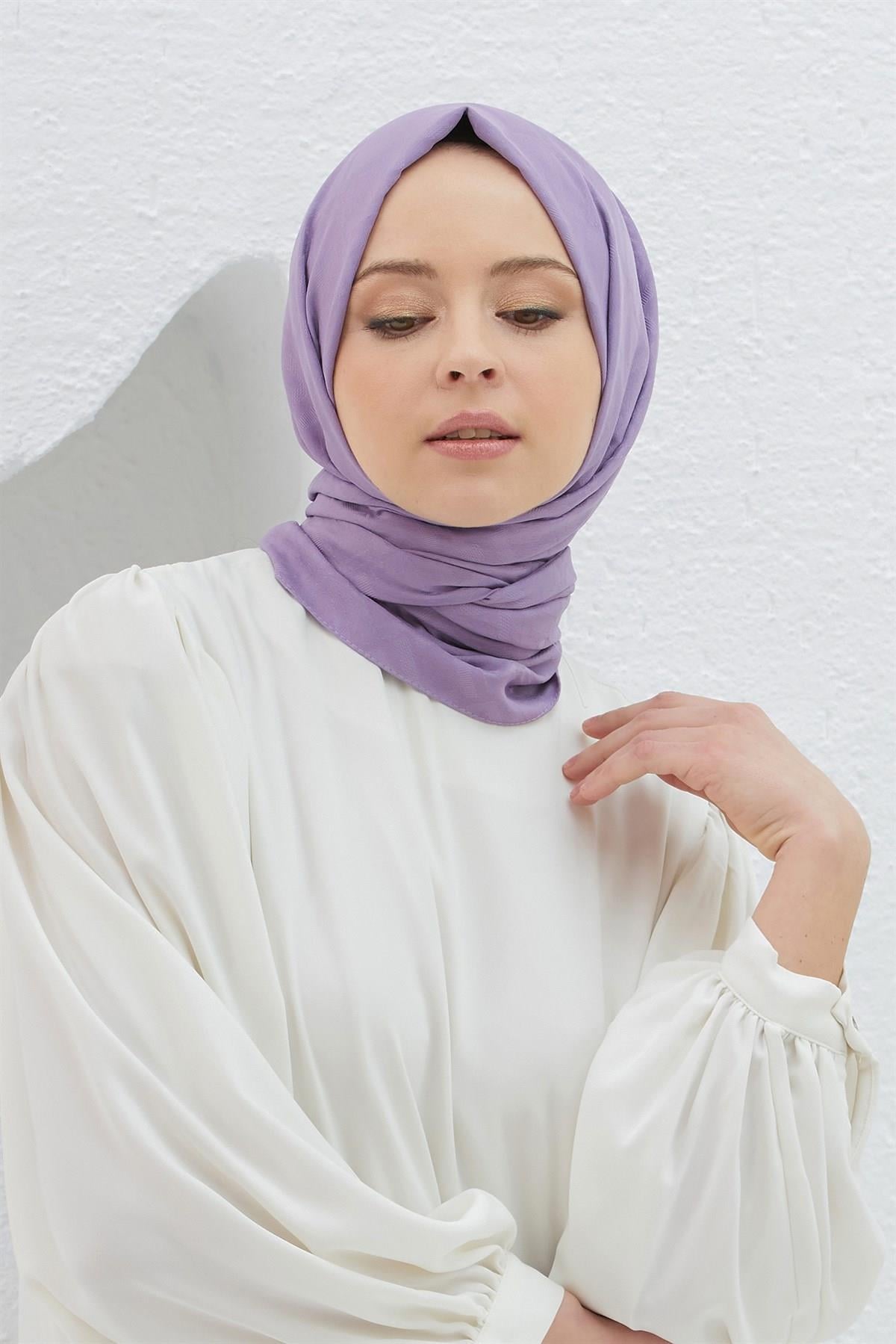 Loryan Scarf Logo Desen, Jakarlı Pamuklu Şal Koyu Lila