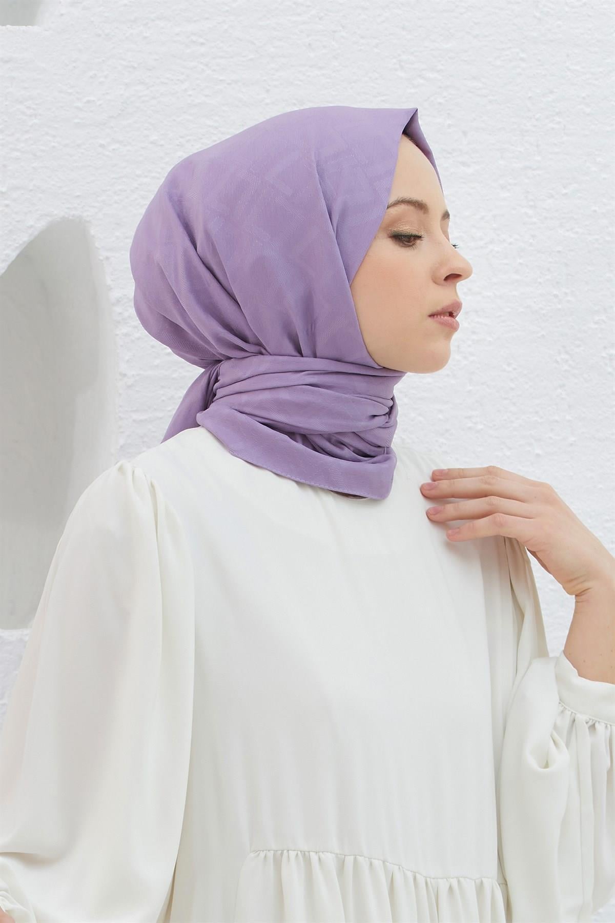 Loryan Scarf Logo Desen, Jakarlı Pamuklu Şal Koyu Lila