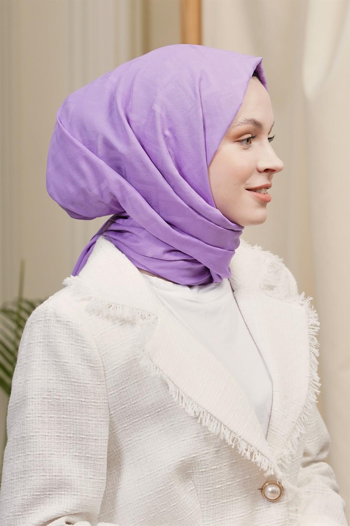 Loryan Scarf Logo Desen, Jakarlı Pamuklu Şal Lila