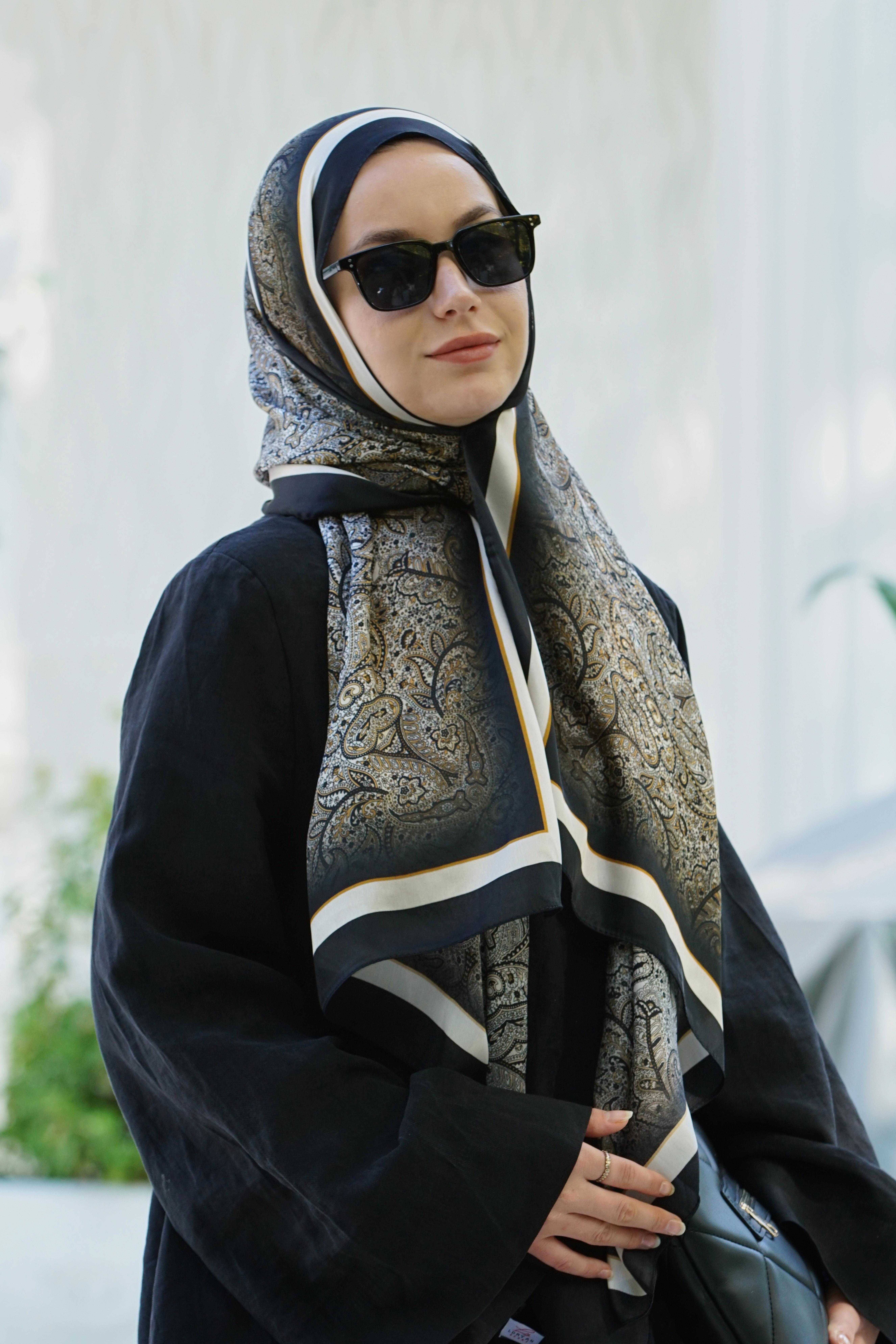 Loryan Scarf Zerre Degrade Etnik Şal - Lacivert/Bej