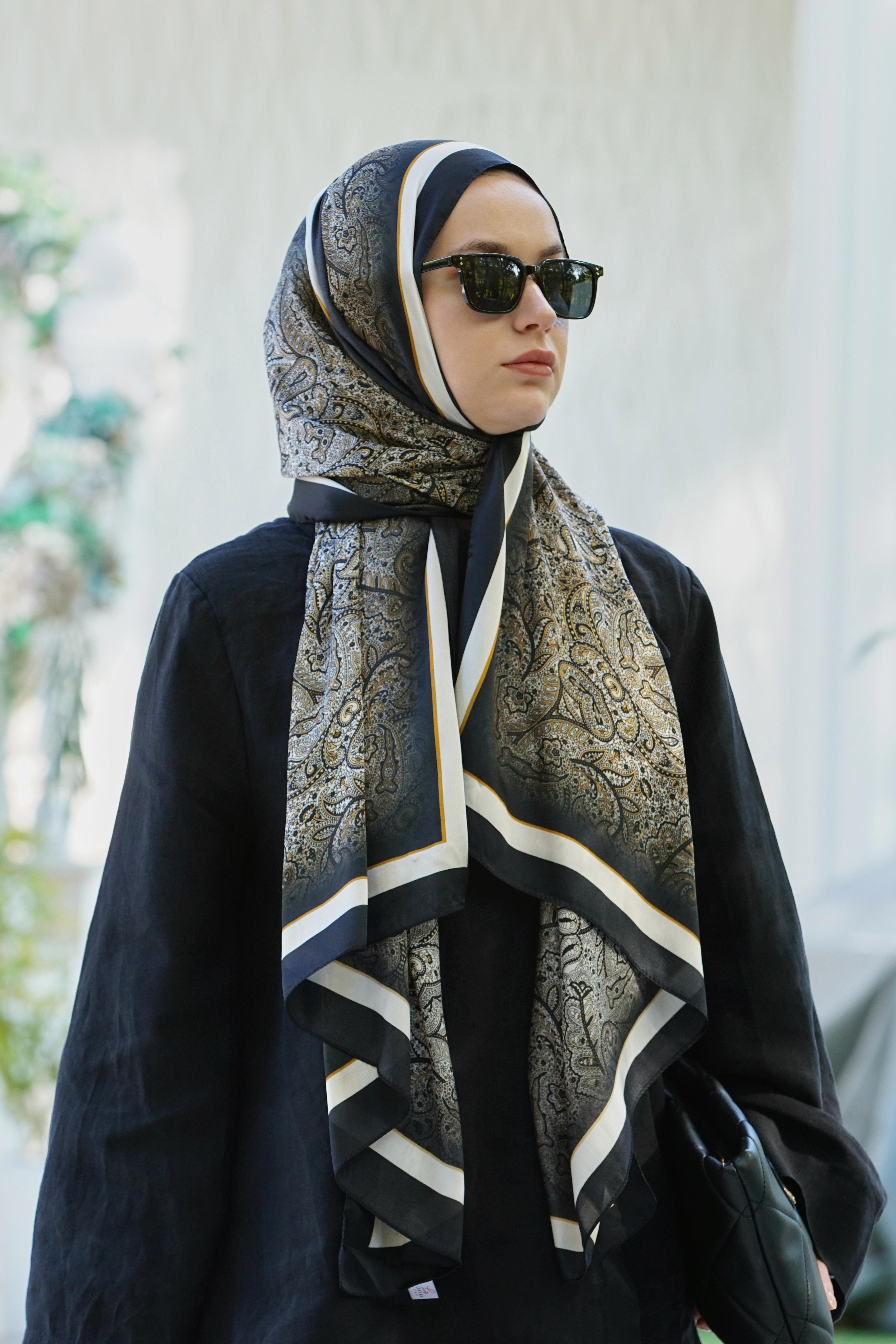 Loryan Scarf Zerre Degrade Etnik Şal - Lacivert/Bej