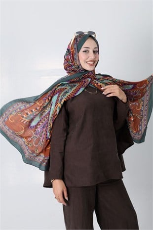 Diamond Mimoza Şal Zümrüt - Kahve 