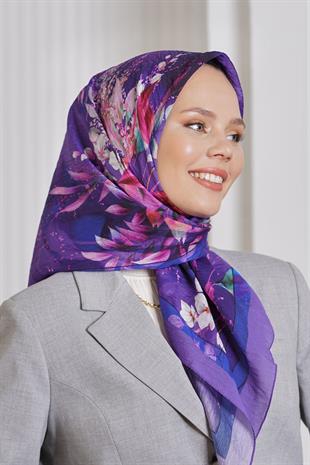 Loryan Scarf Diamond Eşarp - Diamond Flor İpeksi Eşarp 4297 Mürdüm