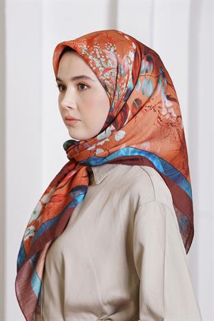 Loryan Scarf Diamond Eşarp - Diamond Flor İpeksi Eşarp 4297 Acı Kahve