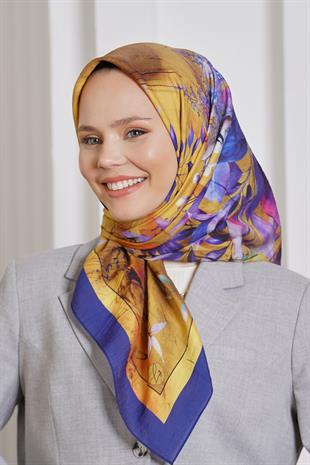 Loryan Scarf Diamond Eşarp - Diamond Flor İpeksi Eşarp 4297 Saks
