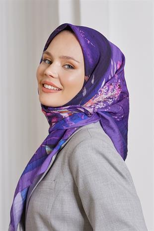 Loryan Scarf Diamond Eşarp - Diamond Flor İpeksi Eşarp 4297 Mürdüm