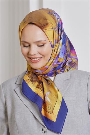 Loryan Scarf Diamond Eşarp - Diamond Flor İpeksi Eşarp 4297 Saks