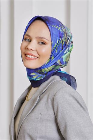 Loryan Scarf Diamond Eşarp - Diamond Flor İpeksi Eşarp 4297 Lacivert Saks