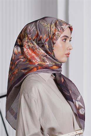 Loryan Scarf Diamond Eşarp - Diamond Flor İpeksi Eşarp 4297 Vizon