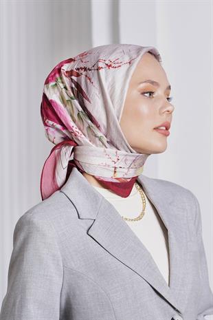 Loryan Scarf Diamond Eşarp - Diamond Flor İpeksi Eşarp 4297 Kiremit