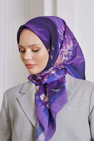 Loryan Scarf Diamond Eşarp - Diamond Flor İpeksi Eşarp 4297 Mürdüm