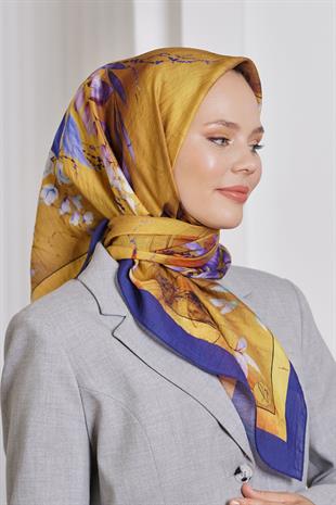 Loryan Scarf Diamond Eşarp - Diamond Flor İpeksi Eşarp 4297 Saks