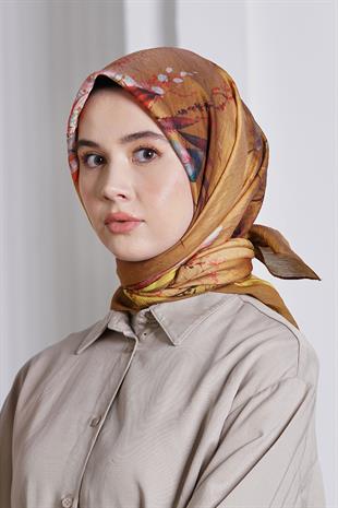 Loryan Scarf Diamond Eşarp - Diamond Flor İpeksi Eşarp 4297 Hardal