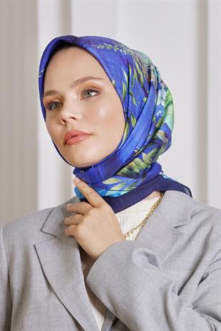 Loryan Scarf Diamond Eşarp - Diamond Flor İpeksi Eşarp 4297 Lacivert Saks