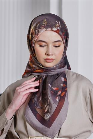 Loryan Scarf Diamond Eşarp - Diamond Flor İpeksi Eşarp 4297 Vizon