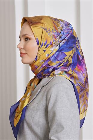 Loryan Scarf Diamond Eşarp - Diamond Flor İpeksi Eşarp 4297 Saks