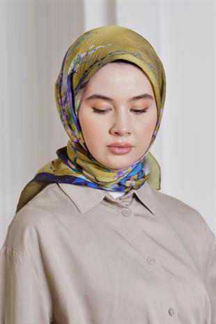 Loryan Scarf Diamond Eşarp - Diamond Flor İpeksi Eşarp 4297 Haki
