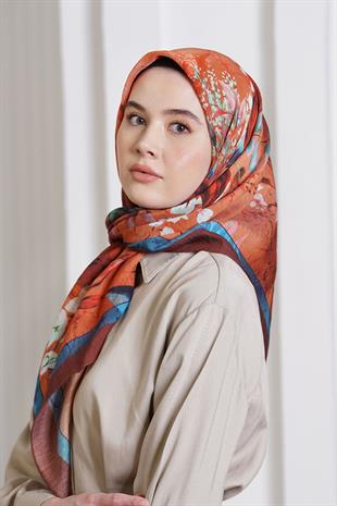 Loryan Scarf Diamond Eşarp - Diamond Flor İpeksi Eşarp 4297 Acı Kahve