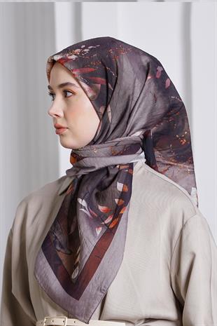 Loryan Scarf Diamond Eşarp - Diamond Flor İpeksi Eşarp 4297 Vizon