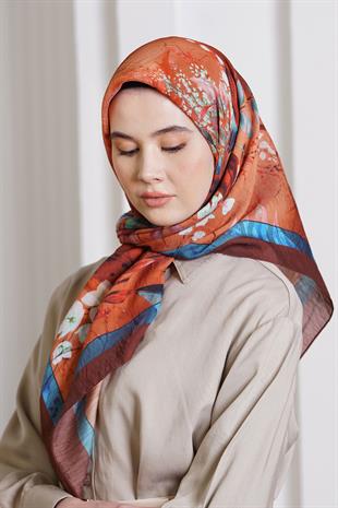 Loryan Scarf Diamond Eşarp - Diamond Flor İpeksi Eşarp 4297 Acı Kahve