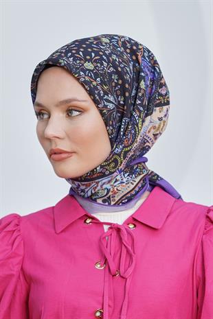 Loryan Scarf Diamond Eşarp - Diamond Harmony Black İpeksi Eşarp 4316 MÜRDÜM