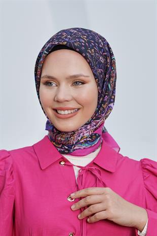 Loryan Scarf Diamond Eşarp - Diamond Harmony Black İpeksi Eşarp 4316 FUŞYA