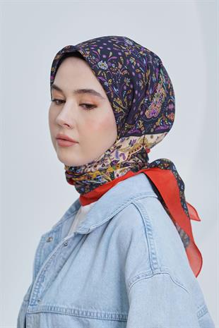 Loryan Scarf Diamond Eşarp - Diamond Harmony Black İpeksi Eşarp 4316 MERCAN