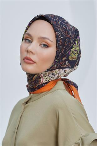 Loryan Scarf Diamond Eşarp - Diamond Harmony Black İpeksi Eşarp 4316 ORANGE