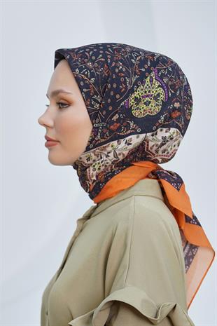Loryan Scarf Diamond Eşarp - Diamond Harmony Black İpeksi Eşarp 4316 ORANGE