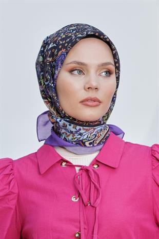 Loryan Scarf Diamond Eşarp - Diamond Harmony Black İpeksi Eşarp 4316 MÜRDÜM