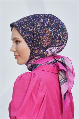 Loryan Scarf Diamond Eşarp - Diamond Harmony Black İpeksi Eşarp 4316 FUŞYA