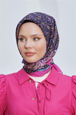 Loryan Scarf Diamond Eşarp - Diamond Harmony Black İpeksi Eşarp 4316 FUŞYA