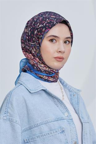 Loryan Scarf Diamond Eşarp - Diamond Harmony Black İpeksi Eşarp 4316 İNDİGO