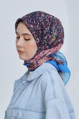 Loryan Scarf Diamond Eşarp - Diamond Harmony Black İpeksi Eşarp 4316 İNDİGO