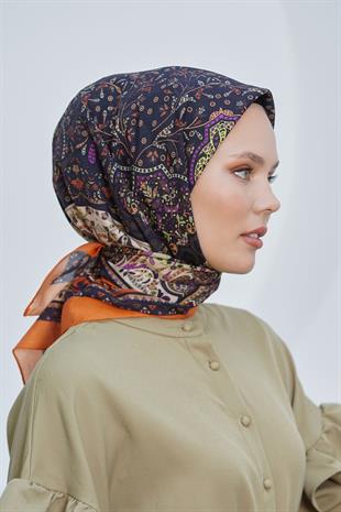 Loryan Scarf Diamond Eşarp - Diamond Harmony Black İpeksi Eşarp 4316 ORANGE