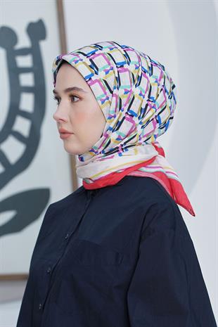 Loryan Scarf Diamond Eşarp - Diamond Plaid İpeksi Eşarp 4296 Mercan