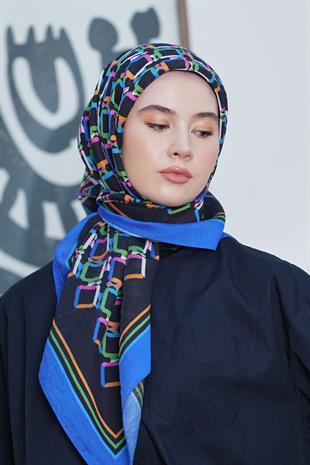 Loryan Scarf Diamond Eşarp - Diamond Plaid İpeksi Eşarp 4296 İndigo Siyah