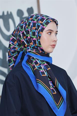 Loryan Scarf Diamond Eşarp - Diamond Plaid İpeksi Eşarp 4296 İndigo Siyah