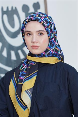 Loryan Scarf Diamond Eşarp - Diamond Plaid İpeksi Eşarp 4296 Hardal Siyah